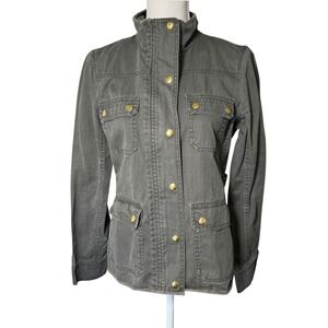 J by J.Crew The Downtown Field Jacket M‎ Gray Button Zip Front Cargo Pockets